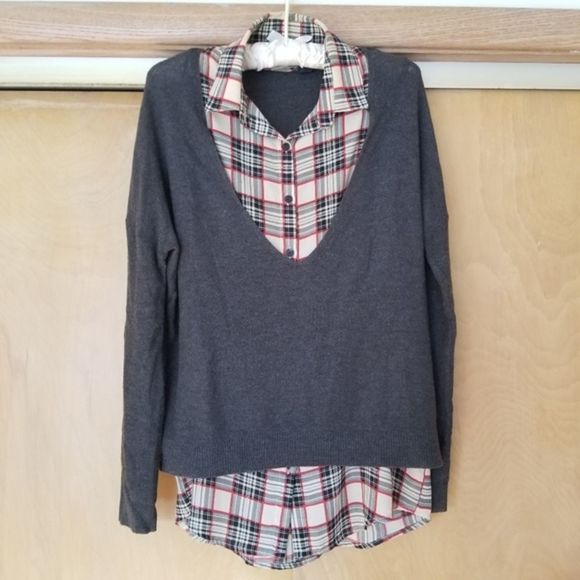 RDI Sweaters - RDI Twofer Sweater with Plaid Dickie